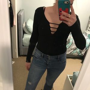 V-cut black long sleeve